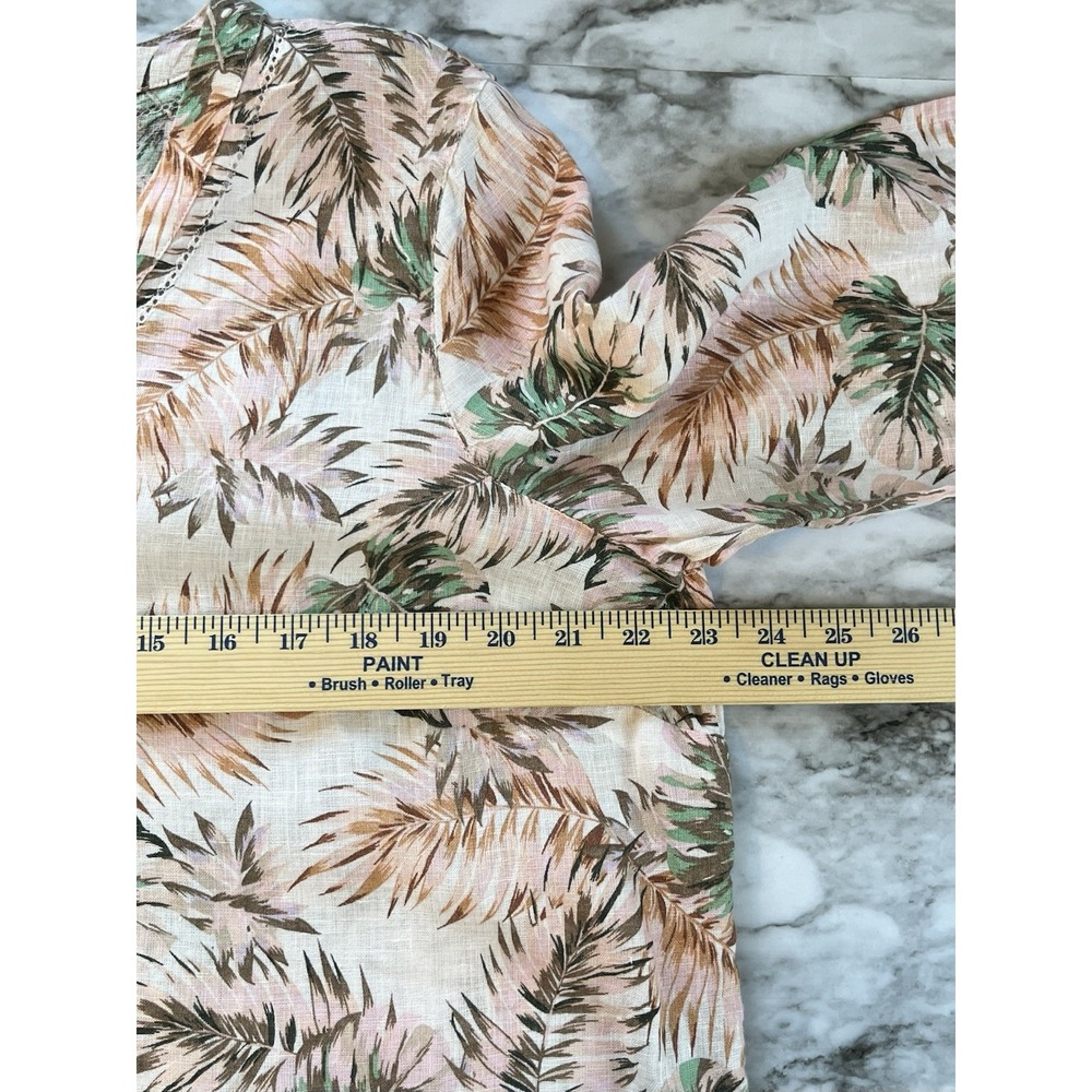 J. Jill Love Linen Pink Tropical Floral Bell 3/4 Sleeve Blouse Peasant Top Sz M - Picture 7 of 8